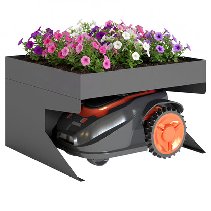 Robot Mower Garage, Galvanized Steel, 75 x 70 x 46 cm (29.5 x 27.6 x 18.1 in) with Planter – Black