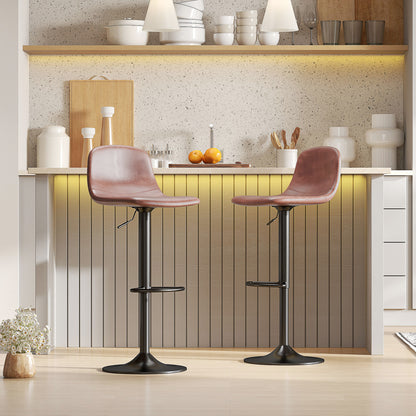 Set of 2 Bar Stools High Kitchen Stools Height Adjustable 84-104 cm with Backrest and Footrest Upholstered in PU 360° Swivel for Dining Counter Brown