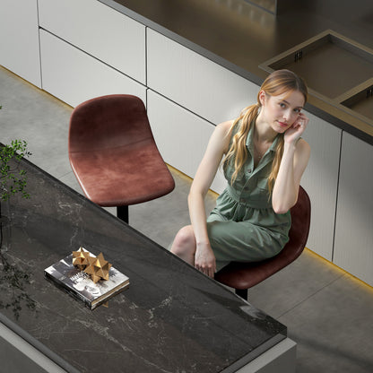 Set of 2 Bar Stools High Kitchen Stools Height Adjustable 84-104 cm with Backrest and Footrest Upholstered in PU 360° Swivel for Dining Counter Brown