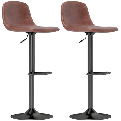 Set of 2 Bar Stools High Kitchen Stools Height Adjustable 84-104 cm with Backrest and Footrest Upholstered in PU 360° Swivel for Dining Counter Brown