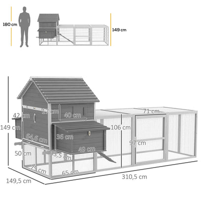 Large Wooden Henhouse 122.24x58.86x58.66 inches Outdoor Henhouse for 4-6 Hens with 2 Windows Doors Nest Removable Tray and Exterior Ramp Gray