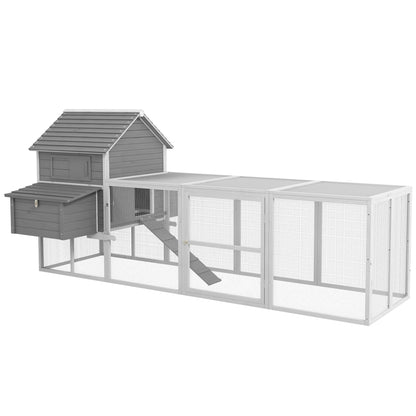 Large Wooden Henhouse 122.24x58.86x58.66 inches Outdoor Henhouse for 4-6 Hens with 2 Windows Doors Nest Removable Tray and Exterior Ramp Gray