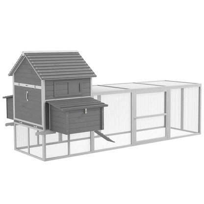 Large Wooden Henhouse 122.24x58.86x58.66 inches Outdoor Henhouse for 4-6 Hens with 2 Windows Doors Nest Removable Tray and Exterior Ramp Gray