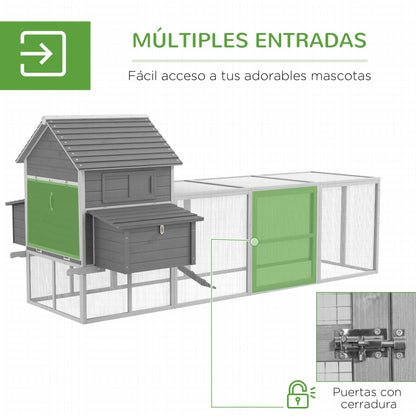 Large Wooden Henhouse 122.24x58.86x58.66 inches Outdoor Henhouse for 4-6 Hens with 2 Windows Doors Nest Removable Tray and Exterior Ramp Gray