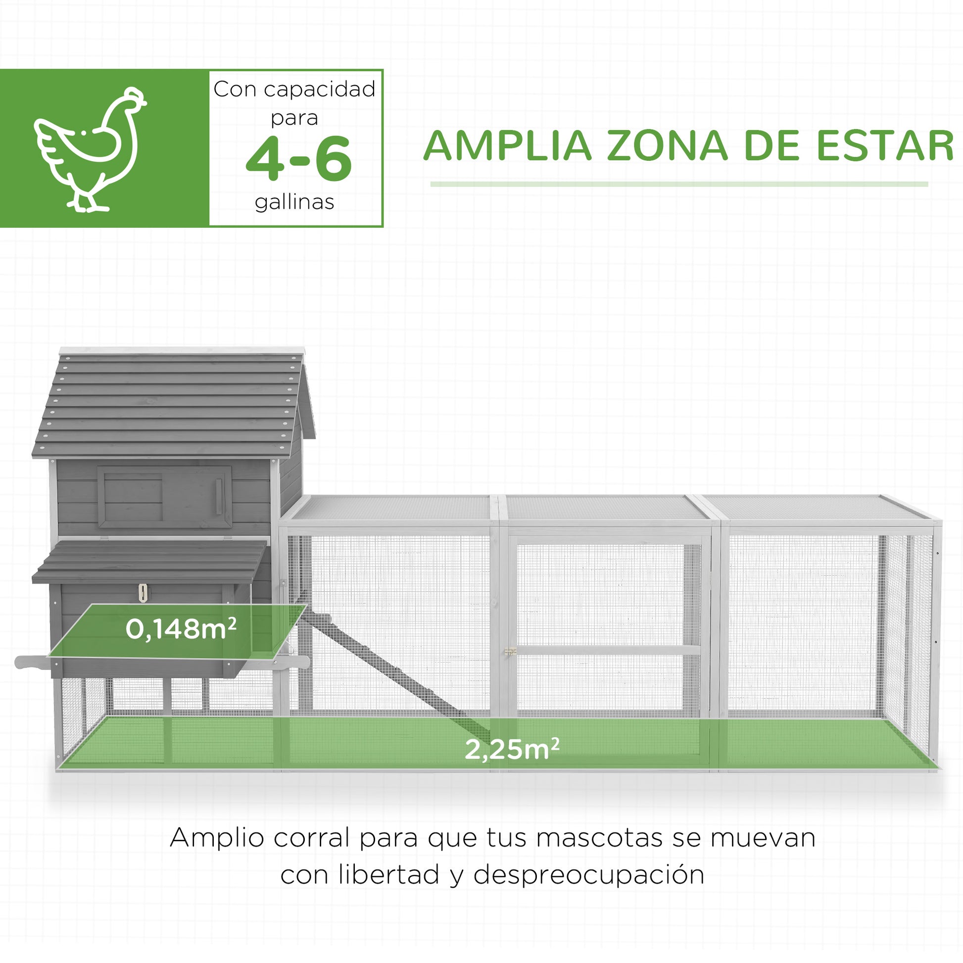 Large Wooden Henhouse 122.24x58.86x58.66 inches Outdoor Henhouse for 4-6 Hens with 2 Windows Doors Nest Removable Tray and Exterior Ramp Gray