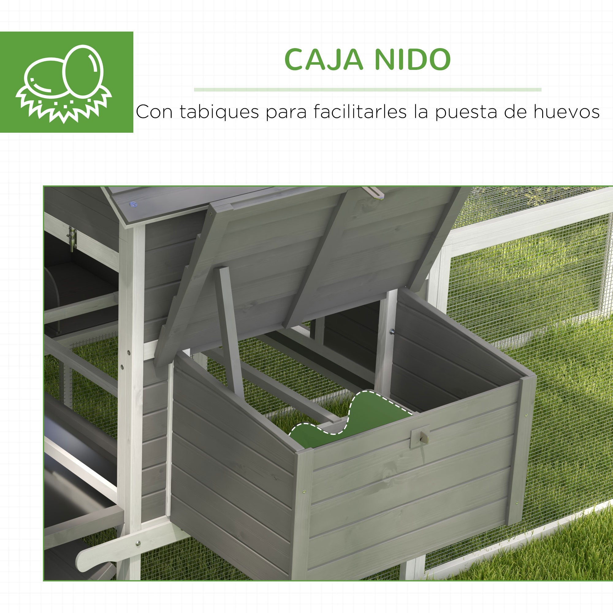 Large Wooden Henhouse 122.24x58.86x58.66 inches Outdoor Henhouse for 4-6 Hens with 2 Windows Doors Nest Removable Tray and Exterior Ramp Gray