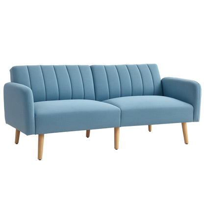 2-Seater Modern Sofa Bed 173x75x73 cm Foldable Sofa Bed Upholstered in Synthetic Linen with 3-Level Adjustable Backrest and Detachable Armrests for Living Room Office Light Blue