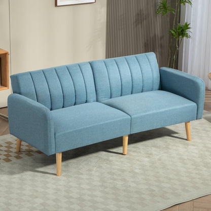 2-Seater Modern Sofa Bed 173x75x73 cm Foldable Sofa Bed Upholstered in Synthetic Linen with 3-Level Adjustable Backrest and Detachable Armrests for Living Room Office Light Blue