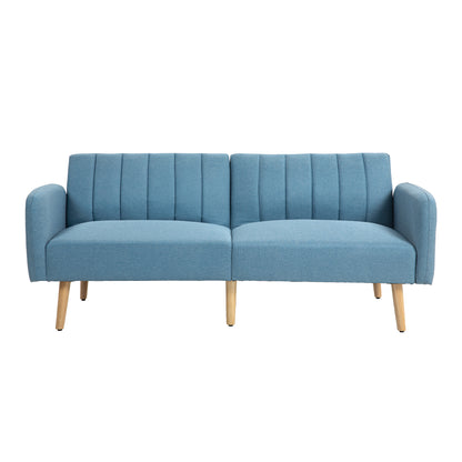 2-Seater Modern Sofa Bed 173x75x73 cm Foldable Sofa Bed Upholstered in Synthetic Linen with 3-Level Adjustable Backrest and Detachable Armrests for Living Room Office Light Blue