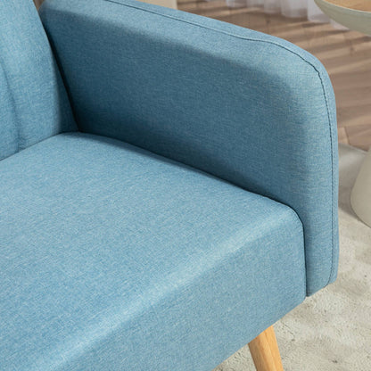 2-Seater Modern Sofa Bed 173x75x73 cm Foldable Sofa Bed Upholstered in Synthetic Linen with 3-Level Adjustable Backrest and Detachable Armrests for Living Room Office Light Blue