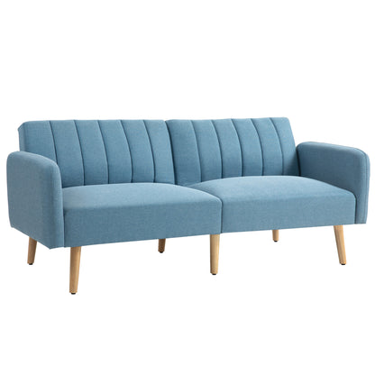 2-Seater Modern Sofa Bed 173x75x73 cm Foldable Sofa Bed Upholstered in Synthetic Linen with 3-Level Adjustable Backrest and Detachable Armrests for Living Room Office Light Blue