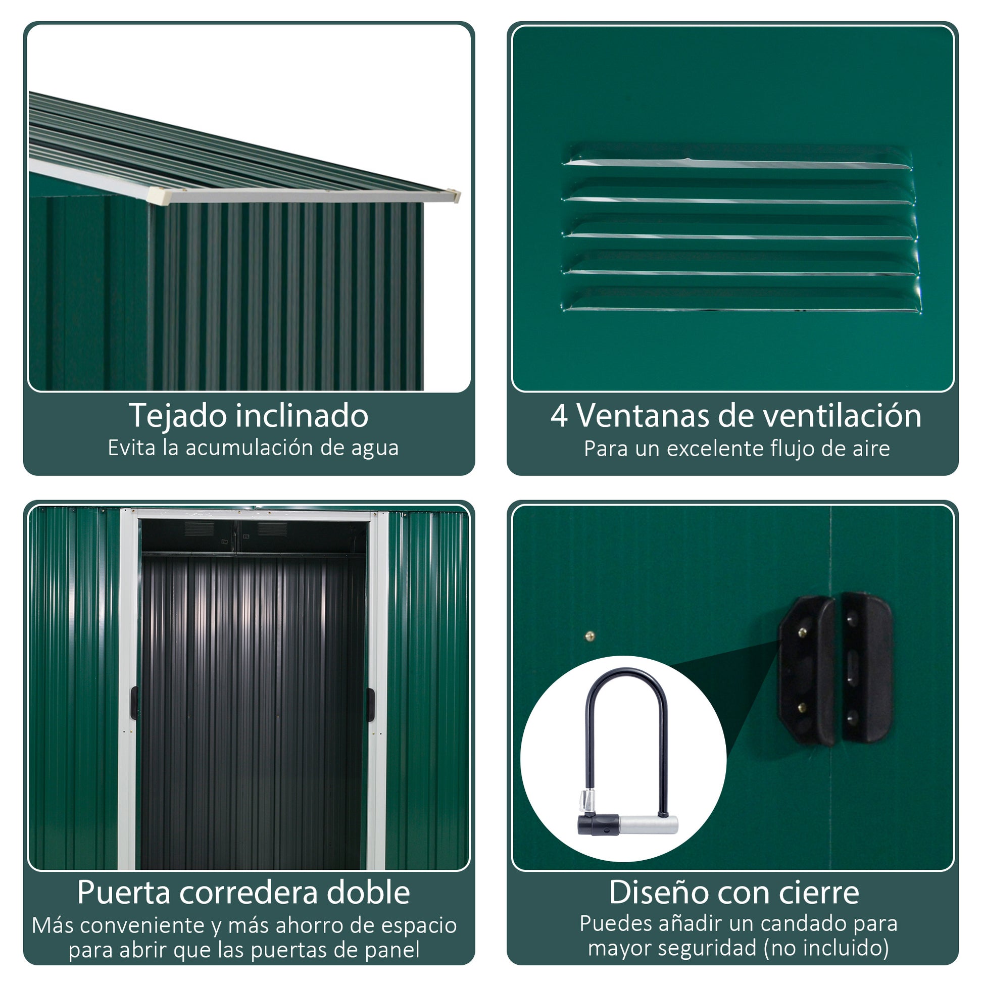 Garden Shed Exterior 3.6 m² 236x174x190 cm Garden Shed with 2 Sliding Doors Sloping Roof and 4 Windows for Patio Terrace Green