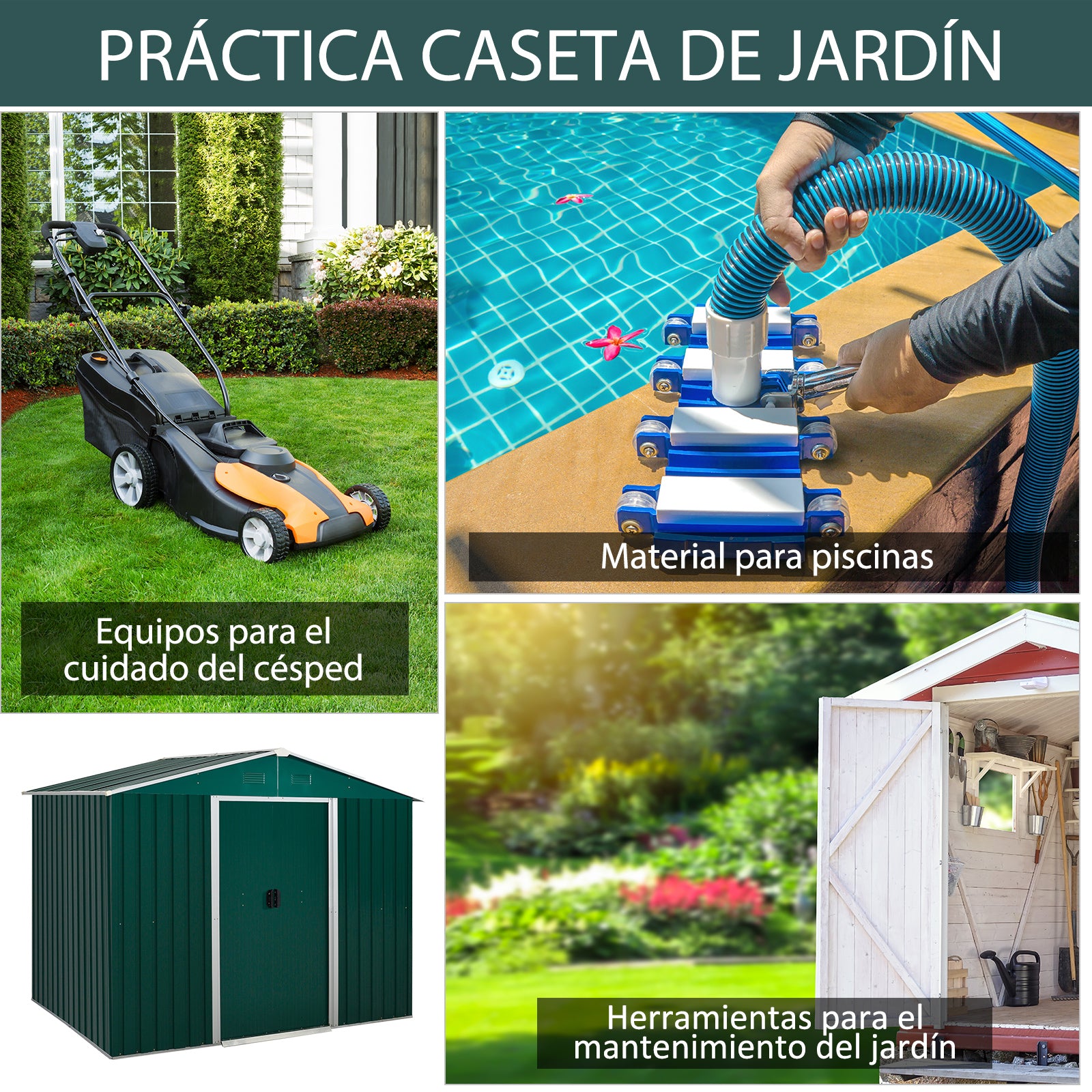 Garden Shed Exterior 3.6 m² 236x174x190 cm Garden Shed with 2 Sliding Doors Sloping Roof and 4 Windows for Patio Terrace Green