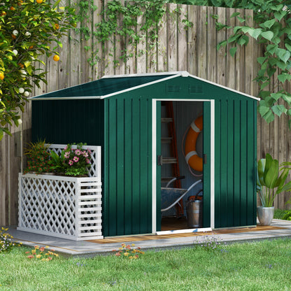 Garden Shed Exterior 3.6 m² 236x174x190 cm Garden Shed with 2 Sliding Doors Sloping Roof and 4 Windows for Patio Terrace Green