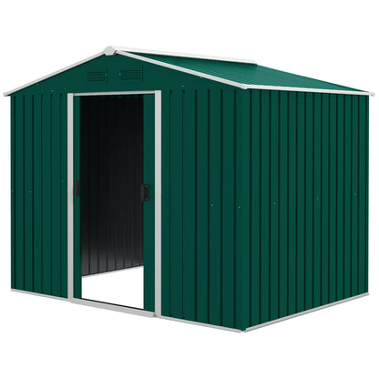 Garden Shed Exterior 3.6 m² 236x174x190 cm Garden Shed with 2 Sliding Doors Sloping Roof and 4 Windows for Patio Terrace Green