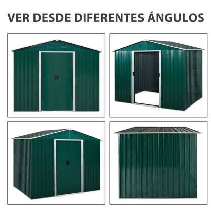 Garden Shed Exterior 3.6 m² 236x174x190 cm Garden Shed with 2 Sliding Doors Sloping Roof and 4 Windows for Patio Terrace Green