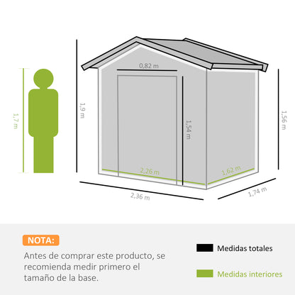 Garden Shed Exterior 3.6 m² 236x174x190 cm Garden Shed with 2 Sliding Doors Sloping Roof and 4 Windows for Patio Terrace Green