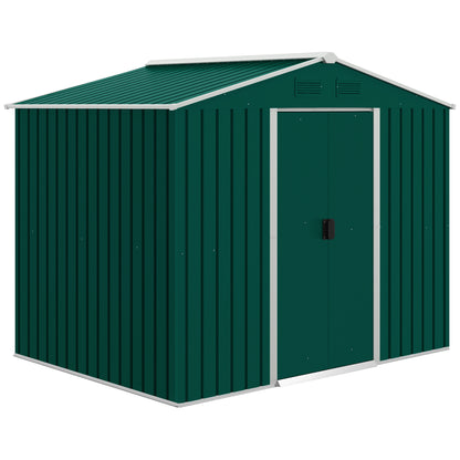 Garden Shed Exterior 3.6 m² 236x174x190 cm Garden Shed with 2 Sliding Doors Sloping Roof and 4 Windows for Patio Terrace Green