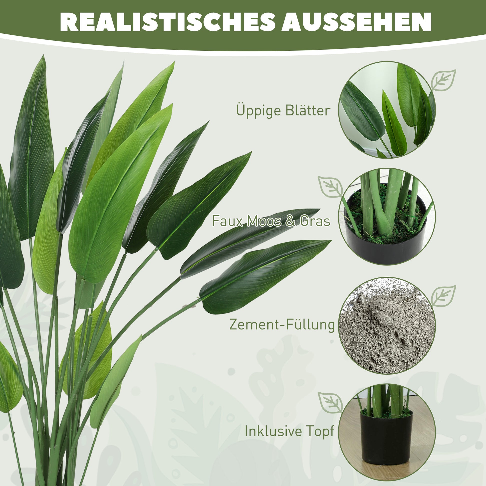 Artificial Bird of Paradise Large 110 cm Artificial Plant, Plastic Artificial Bird of Paradise Plant lifelike, Artificial Tree in Pot with Artificial Grass, Artificial Moss for Living Room Bedroom