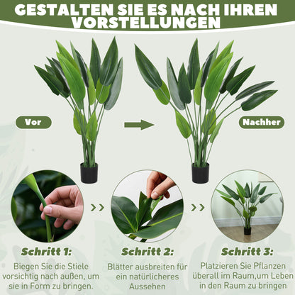 Artificial Bird of Paradise Large 110 cm Artificial Plant, Plastic Artificial Bird of Paradise Plant lifelike, Artificial Tree in Pot with Artificial Grass, Artificial Moss for Living Room Bedroom