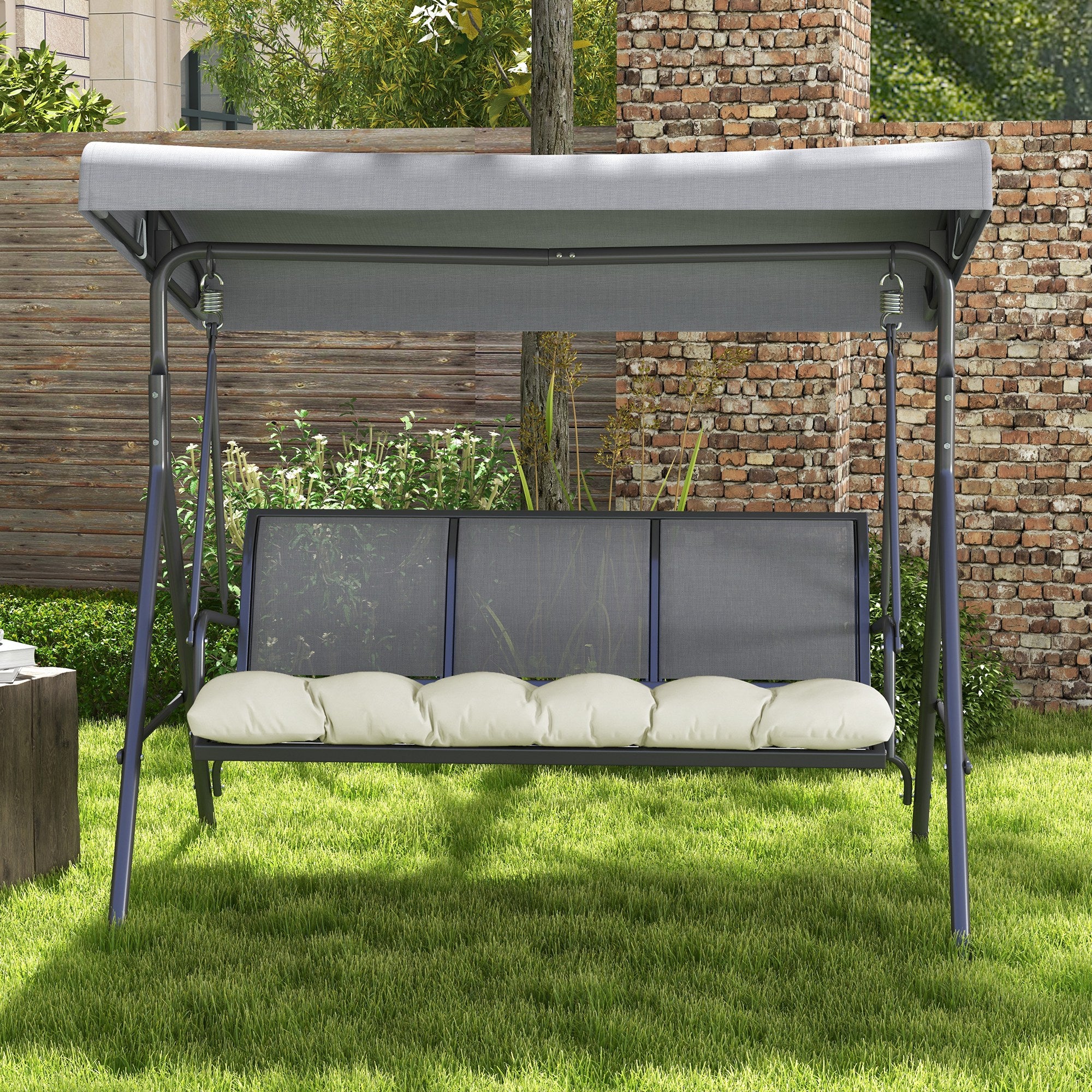 Bench Cushion 128x48x8 cm Garden Bench Mattress with 2 Fixing Cords Waterproof and UV 50+ Protection for Garden Swing Terrace Cream