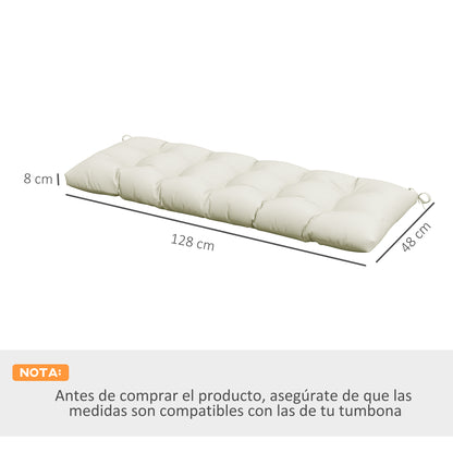 Bench Cushion 128x48x8 cm Garden Bench Mattress with 2 Fixing Cords Waterproof and UV 50+ Protection for Garden Swing Terrace Cream
