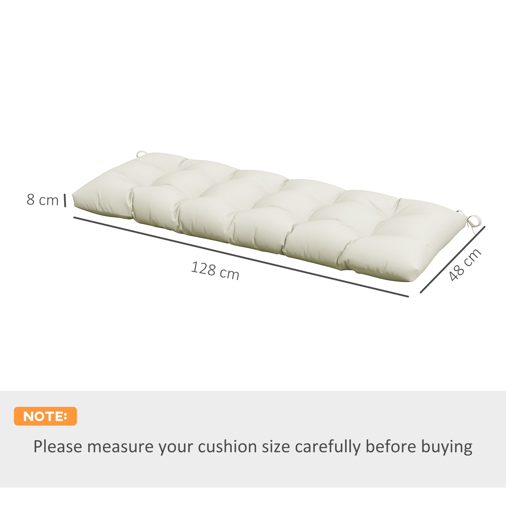 Bench Cushion 128x48x8 cm Garden Bench Mattress with 2 Fixing Cords Waterproof and UV 50+ Protection for Garden Swing Terrace Cream