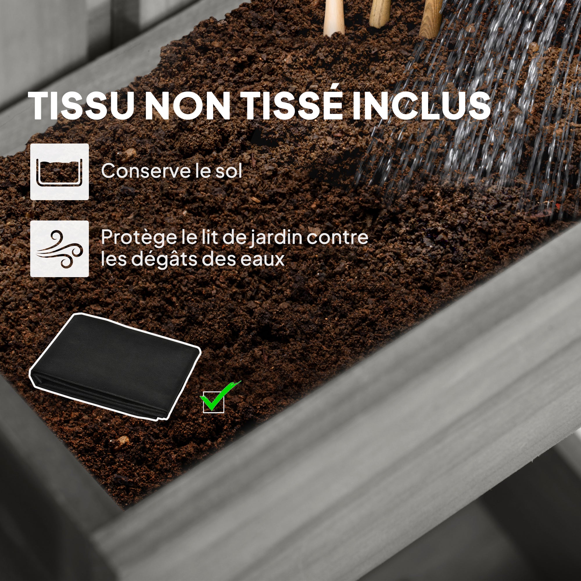 Wall-Mounted Vertical Planter — 3 Removable Fir Wood Boxes with Non-Woven Liners, 60 x 16 x 80 cm (Gray)