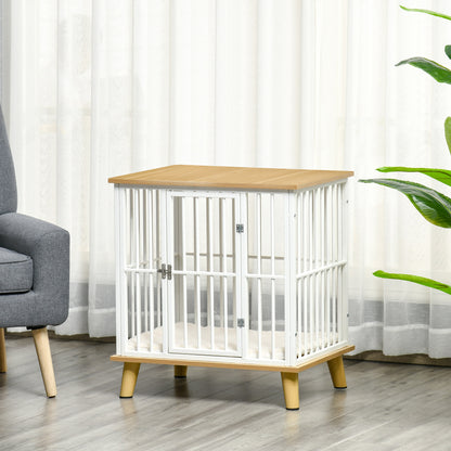 Indoor Wooden and Steel Dog House, Kennel with Removable and Washable Cushion for Small Breeds, Oak