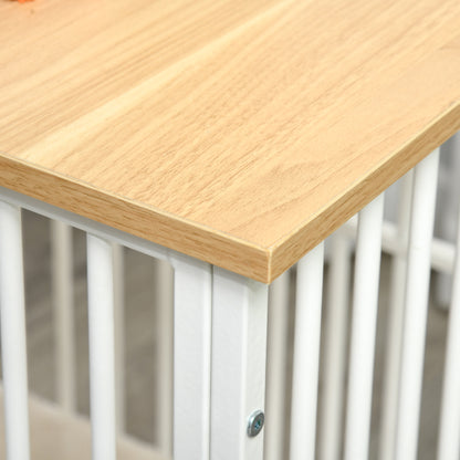 Indoor Wooden and Steel Dog House, Kennel with Removable and Washable Cushion for Small Breeds, Oak