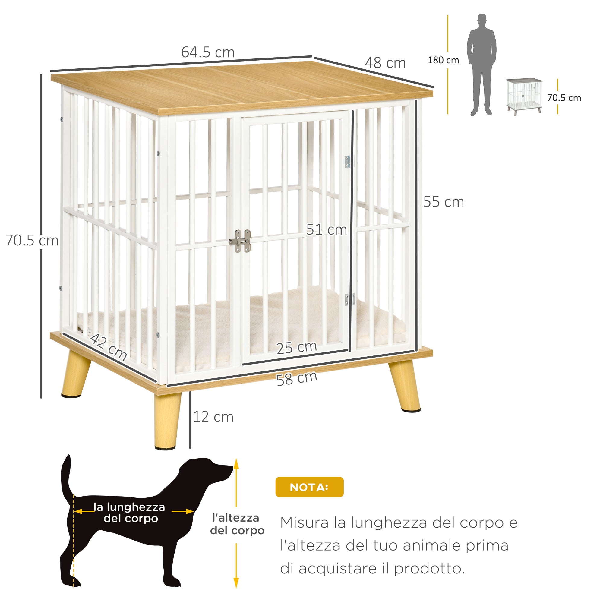 Indoor Wooden and Steel Dog House, Kennel with Removable and Washable Cushion for Small Breeds, Oak