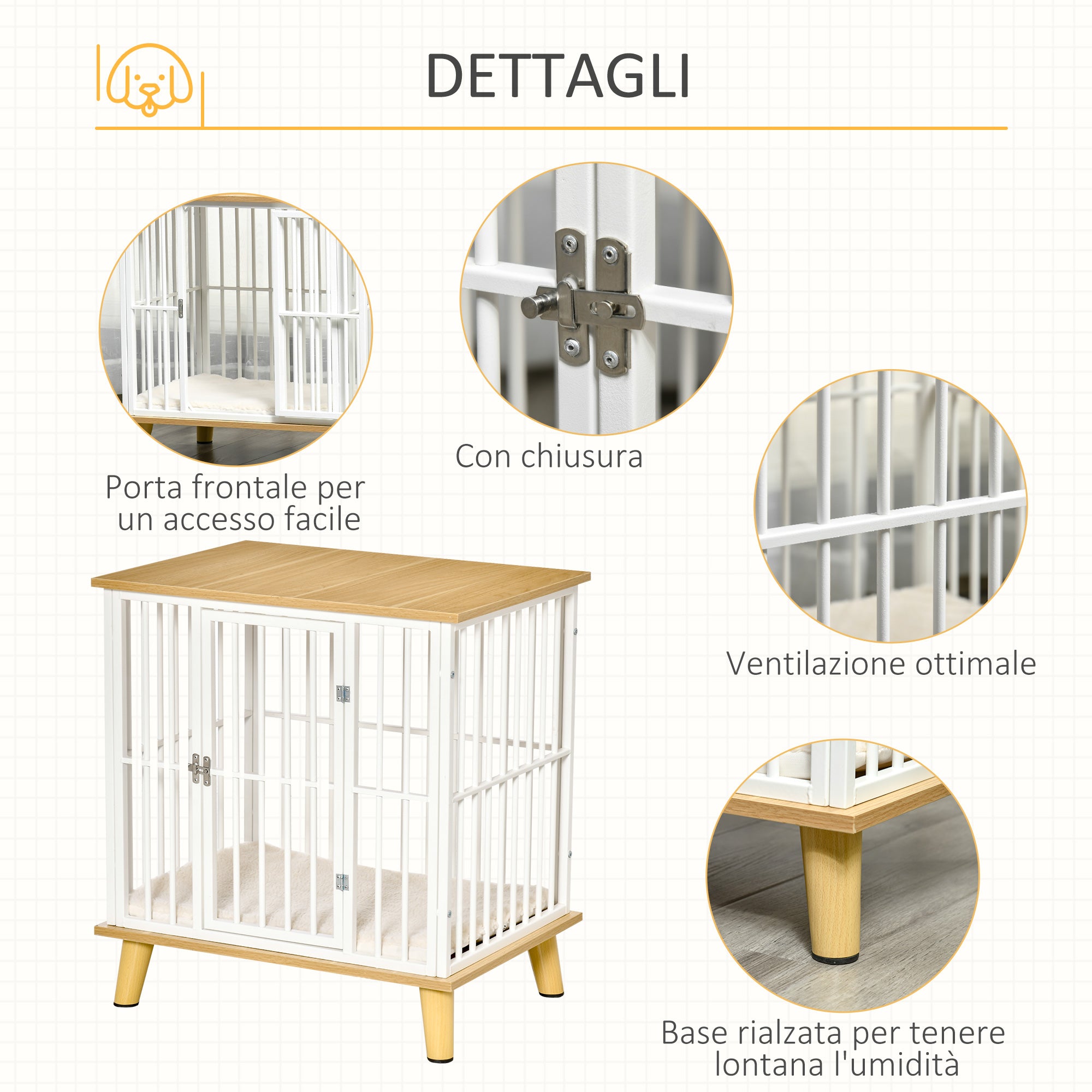 Indoor Wooden and Steel Dog House, Kennel with Removable and Washable Cushion for Small Breeds, Oak