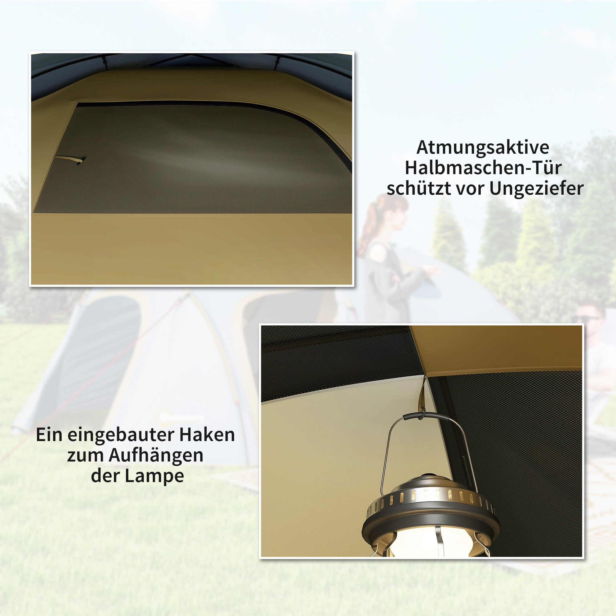 Camping Tent for 4 Persons, Waterproof Tunnel Tent with 2 Doors Hook Groundsheet Carry Bag, Family Tent with 2000mm Hydrostatic Head Camping Travel Trekking Garden