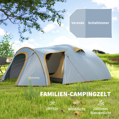 Camping Tent for 4 Persons, Waterproof Tunnel Tent with 2 Doors Hook Groundsheet Carry Bag, Family Tent with 2000mm Hydrostatic Head Camping Travel Trekking Garden