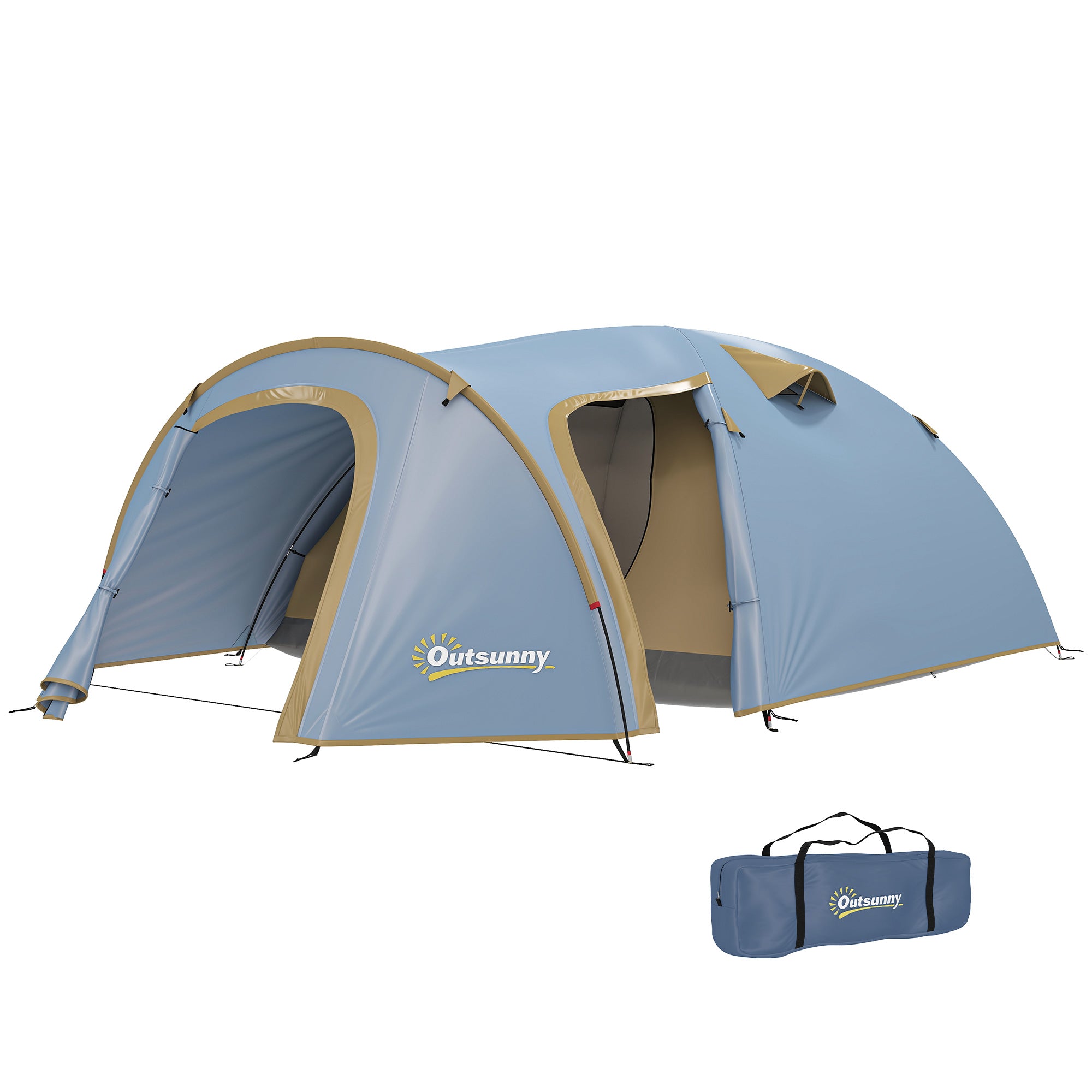 Camping Tent for 4 Persons, Waterproof Tunnel Tent with 2 Doors Hook Groundsheet Carry Bag, Family Tent with 2000mm Hydrostatic Head Camping Travel Trekking Garden