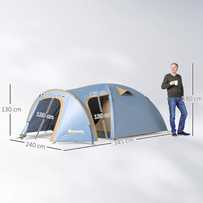 Camping Tent for 4 Persons, Waterproof Tunnel Tent with 2 Doors Hook Groundsheet Carry Bag, Family Tent with 2000mm Hydrostatic Head Camping Travel Trekking Garden