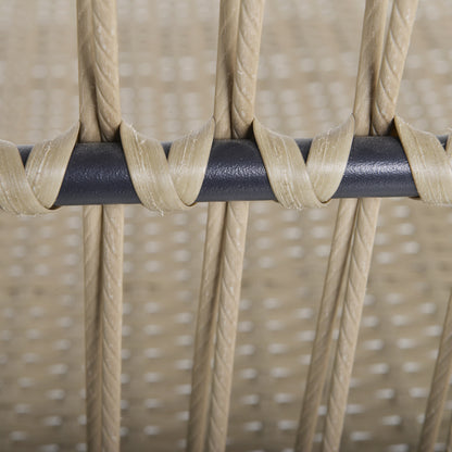 3 pc Rattan Garden Furniture Set, Seating Group with Cushions, Garden Furniture with 1 Side Table, 1 Lounger, 1 Double Sofa, Seating group for Garden, Terrace, Steel, Coffee