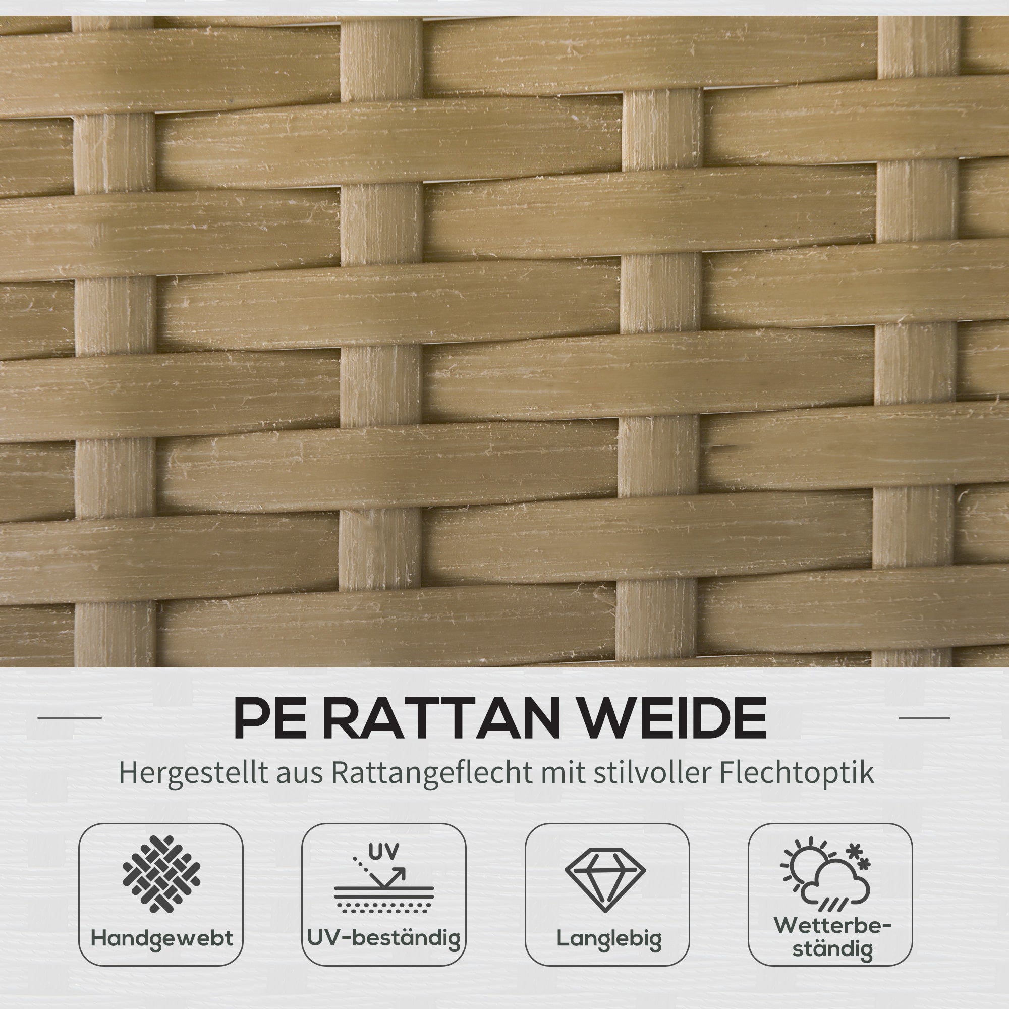 3 pc Rattan Garden Furniture Set, Seating Group with Cushions, Garden Furniture with 1 Side Table, 1 Lounger, 1 Double Sofa, Seating group for Garden, Terrace, Steel, Coffee