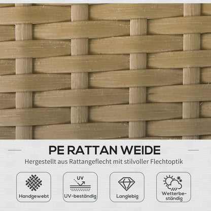 3 pc Rattan Garden Furniture Set, Seating Group with Cushions, Garden Furniture with 1 Side Table, 1 Lounger, 1 Double Sofa, Seating group for Garden, Terrace, Steel, Coffee