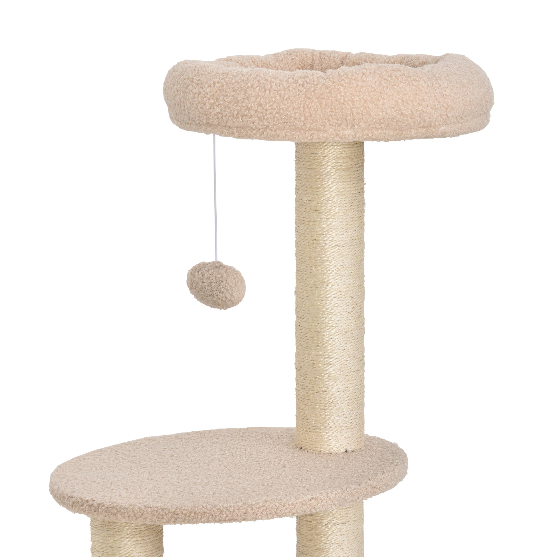 Cat Scratching Tree Height 148 cm Cat Tower with Sisal Posts 3 Platforms House and Hanging Ball Beige