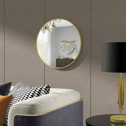 Bathroom Mirror Ø60 cm Wall Mirror Decorative Mirror with Aluminum Frame and Easy Installation Hook for Living Room Entryway Hallway Gold