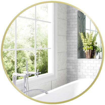 Bathroom Mirror Ø60 cm Wall Mirror Decorative Mirror with Aluminum Frame and Easy Installation Hook for Living Room Entryway Hallway Gold