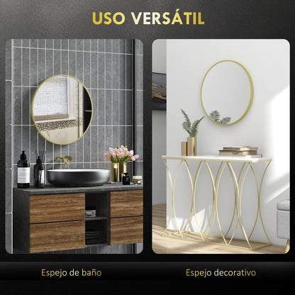 Bathroom Mirror Ø60 cm Wall Mirror Decorative Mirror with Aluminum Frame and Easy Installation Hook for Living Room Entryway Hallway Gold