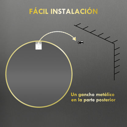 Bathroom Mirror Ø60 cm Wall Mirror Decorative Mirror with Aluminum Frame and Easy Installation Hook for Living Room Entryway Hallway Gold