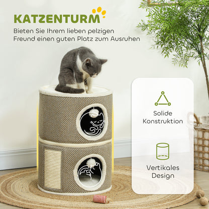 Scratching Post, 56 cm High Cat Tower with Cave, Scratching Tree, Cat Tower made of Sisal, for Cat up to 5 kg, Coffee