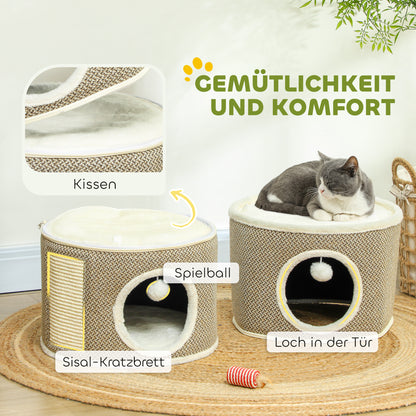 Scratching Post, 56 cm High Cat Tower with Cave, Scratching Tree, Cat Tower made of Sisal, for Cat up to 5 kg, Coffee