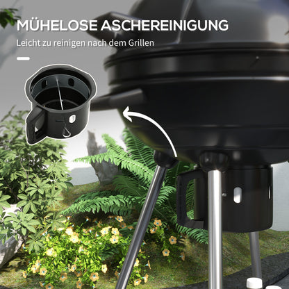 Charcoal Grill BBQ Smoker with Lid Thermometer Wheels Charcoal Pan Handle Grill Cart Kettle Grill, Charcoal Grill for Barbecue Camping, Patio, Garden 55 x 65 x 89 cm