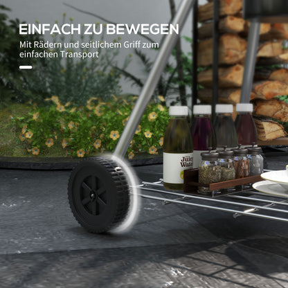 Charcoal Grill BBQ Smoker with Lid Thermometer Wheels Charcoal Pan Handle Grill Cart Kettle Grill, Charcoal Grill for Barbecue Camping, Patio, Garden 55 x 65 x 89 cm