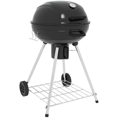 Charcoal Grill BBQ Smoker with Lid Thermometer Wheels Charcoal Pan Handle Grill Cart Kettle Grill, Charcoal Grill for Barbecue Camping, Patio, Garden 55 x 65 x 89 cm