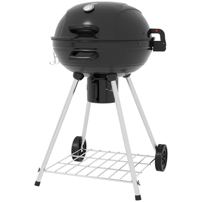 Charcoal Grill BBQ Smoker with Lid Thermometer Wheels Charcoal Pan Handle Grill Cart Kettle Grill, Charcoal Grill for Barbecue Camping, Patio, Garden 55 x 65 x 89 cm